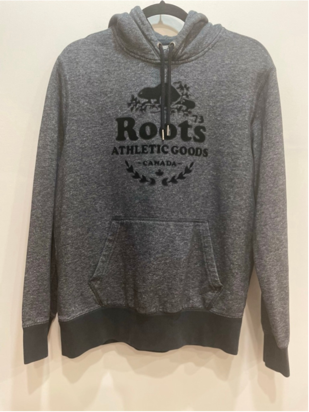 Roots Dark Grey & Black Salt Pepper Mens Pullover Hoodie Size S Classic